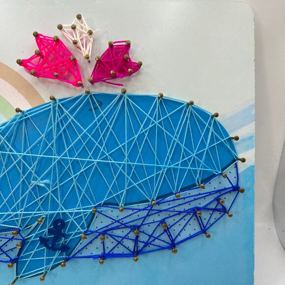 Cute Whale Spout Spouting String Art Completed Rainbow 11x8 in Ocean Nautical - Picture 8 of 11